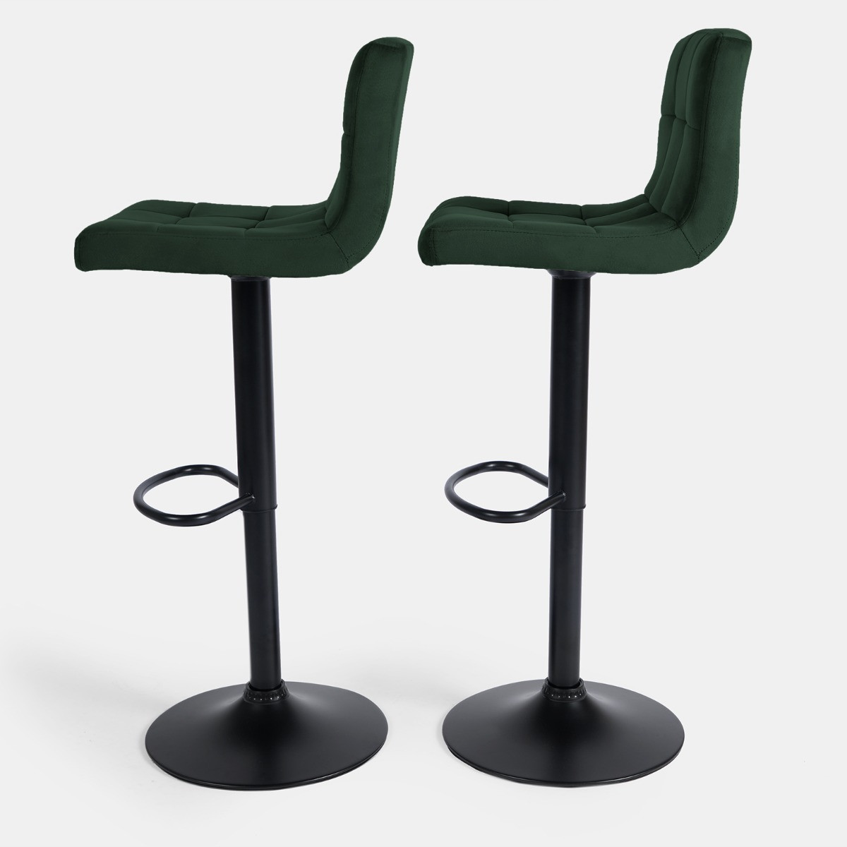 OHS Set of 2 Adjustable Velvet Bar Stools - Forest Green>