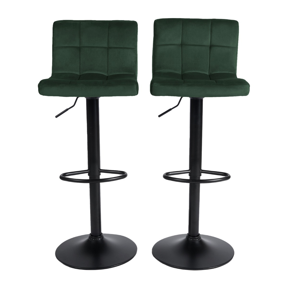 OHS Set of 2 Adjustable Velvet Bar Stools - Forest Green>