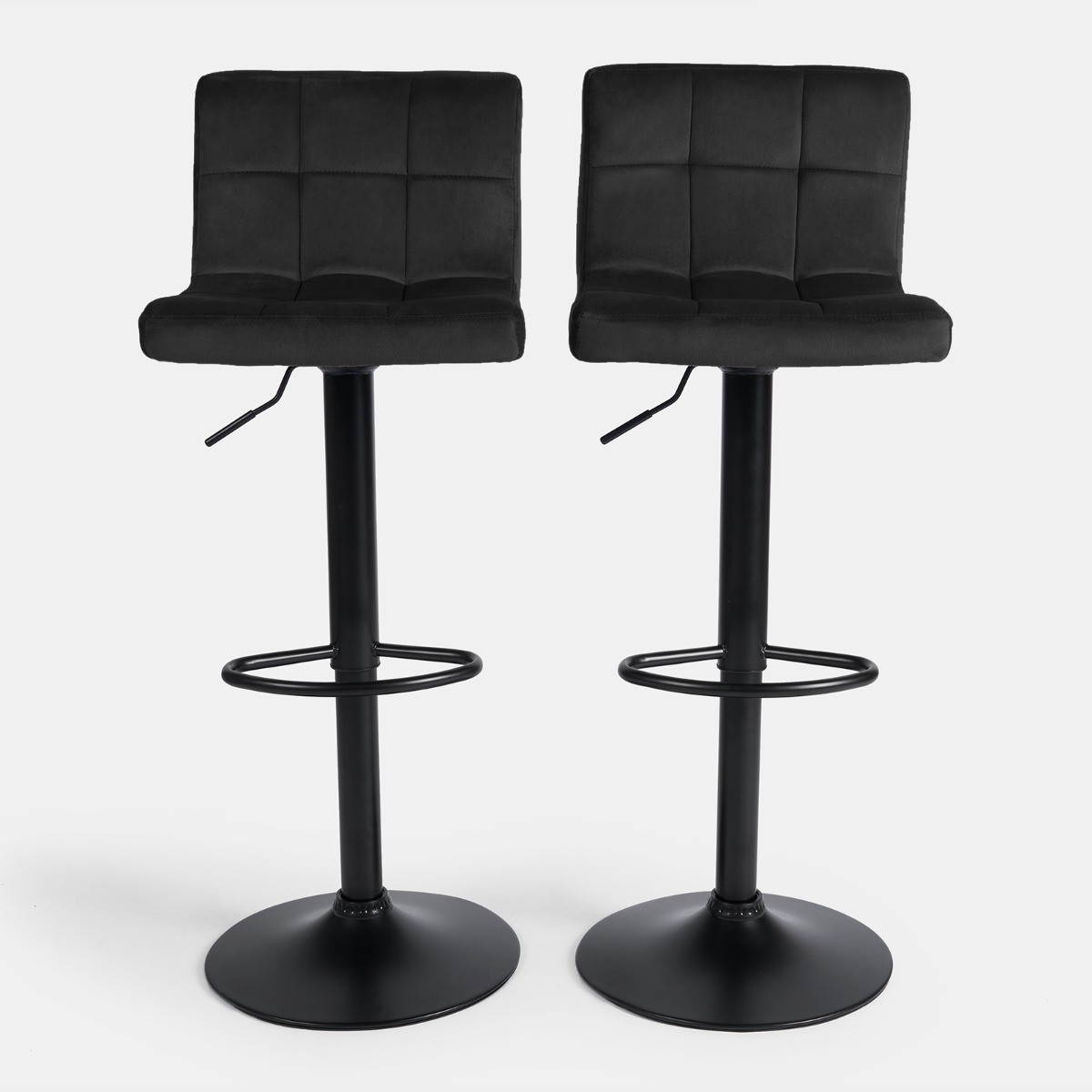 OHS Set of 2 Adjustable Velvet Bar Stools Black