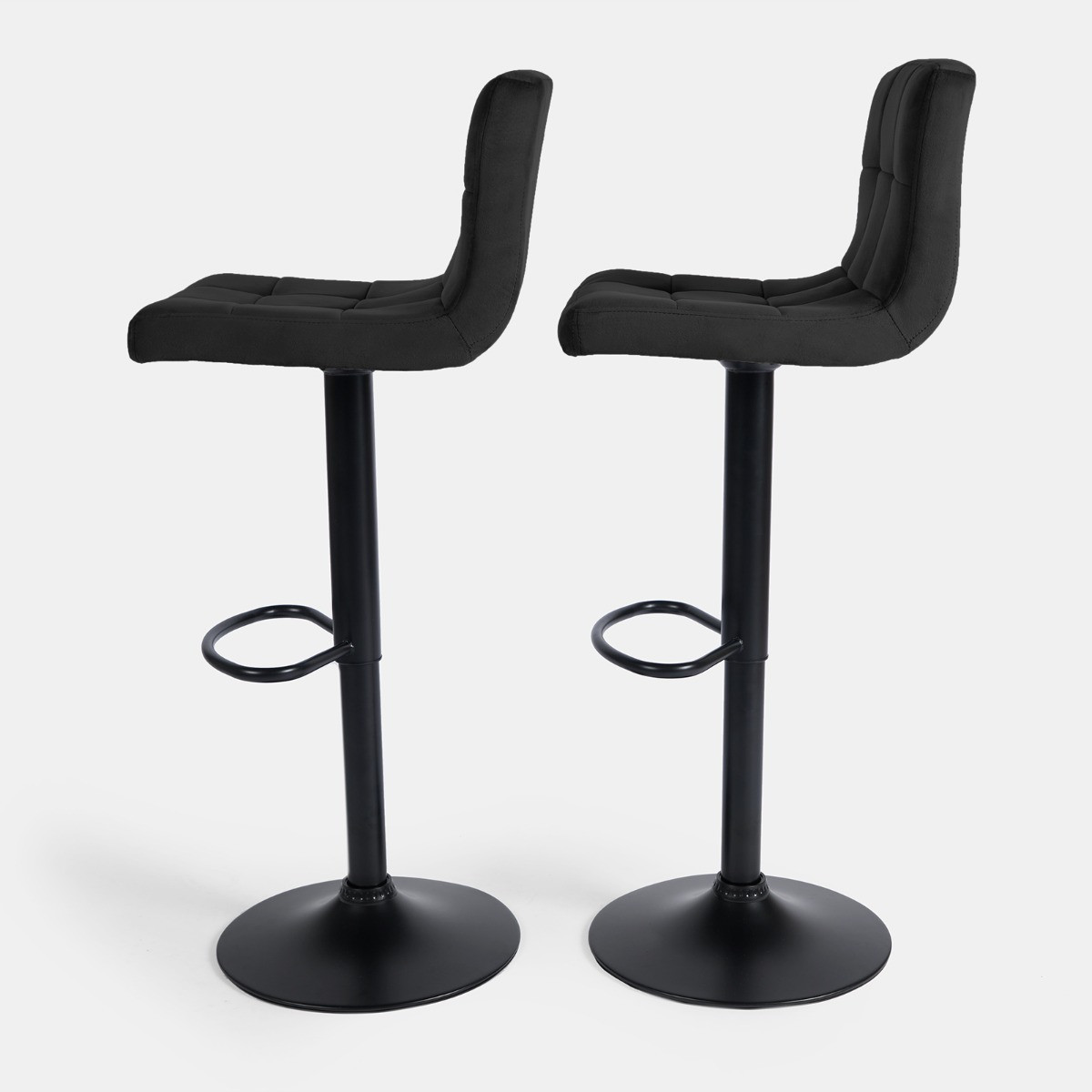 OHS Set of 2 Adjustable Velvet Bar Stools - Black >