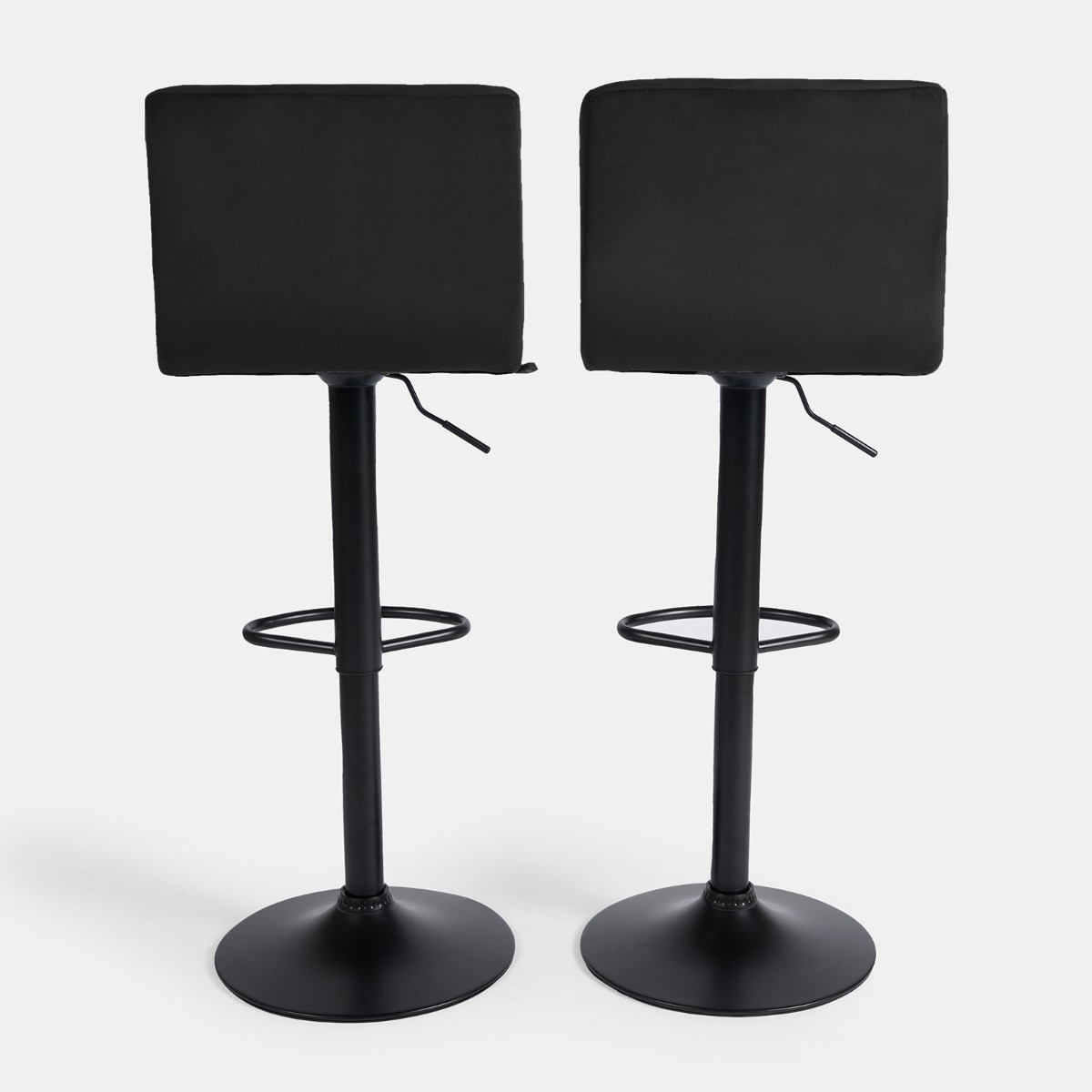 OHS Set of 2 Adjustable Velvet Bar Stools - Black >