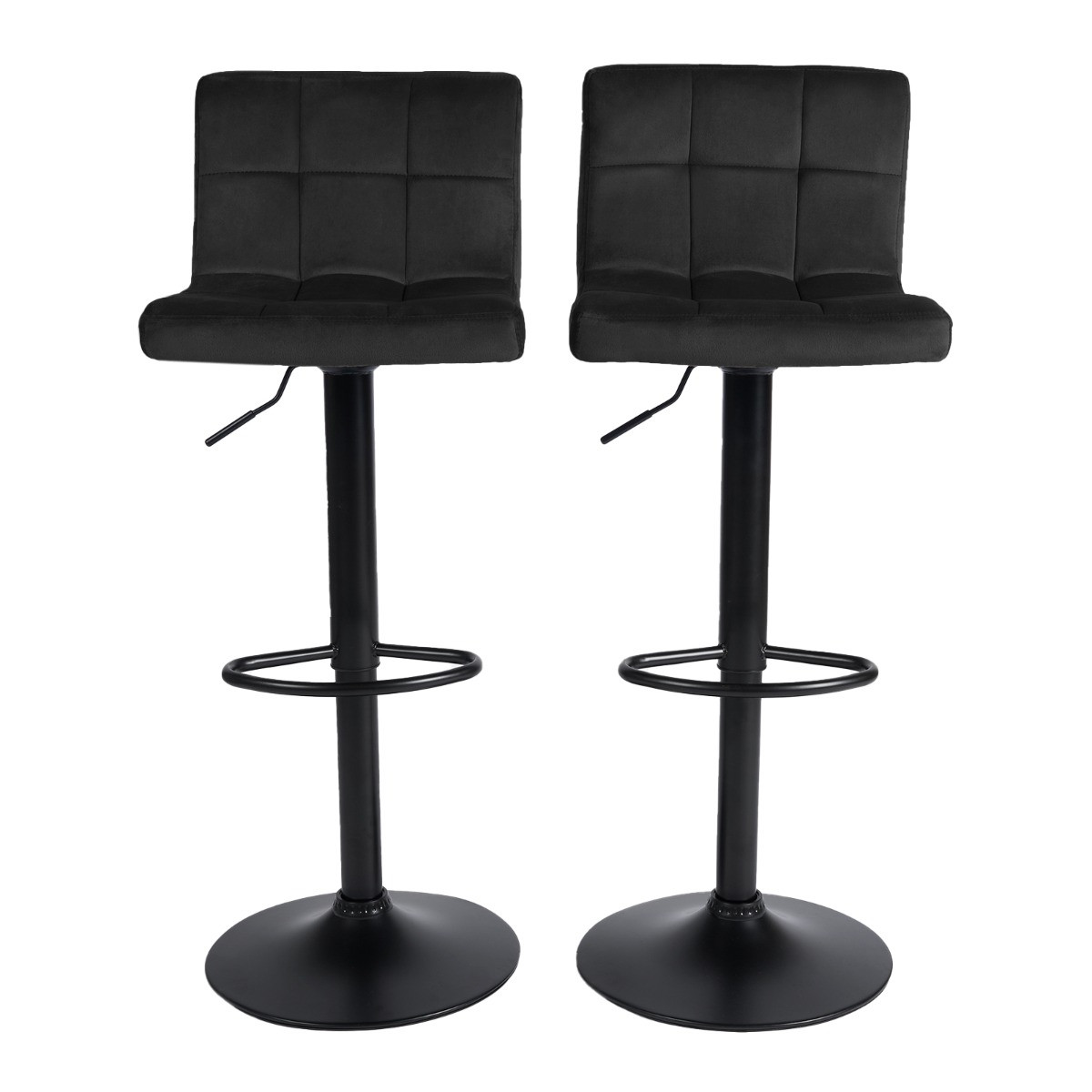 OHS Set of 2 Adjustable Velvet Bar Stools - Black >