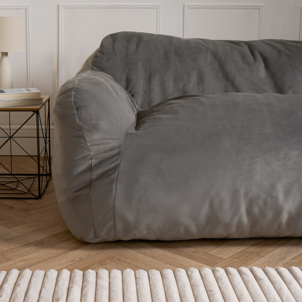 OHS Self Expanding Velvet Lounge Sofa - Charcoal>