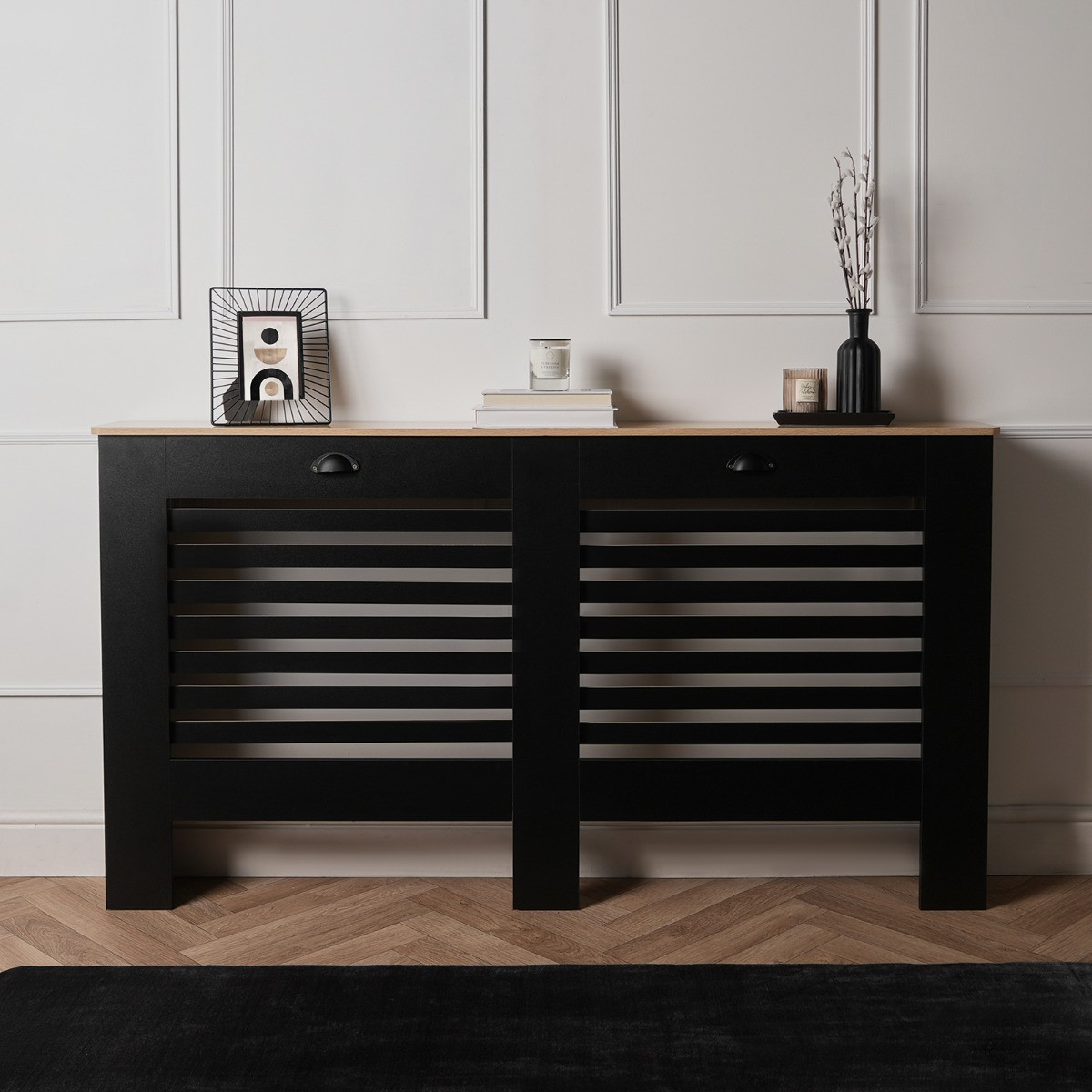 OHS Wooden Radiator Cover with Oak Look Top - Black>