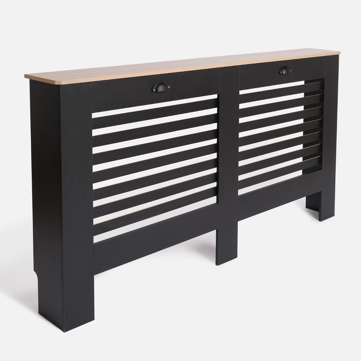 OHS Wooden Radiator Cover with Oak Look Top - Black>