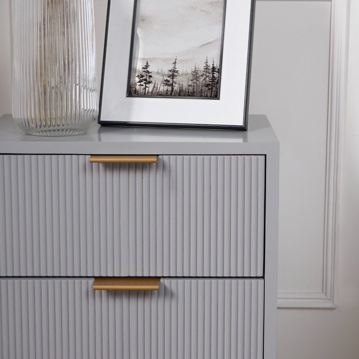 OHS Ribbed 3 Drawer Wood Bedside Table - Grey>