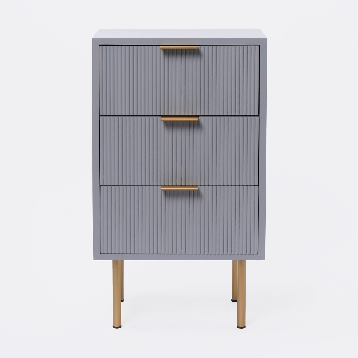 OHS Ribbed 3 Drawer Wood Bedside Table - Grey>