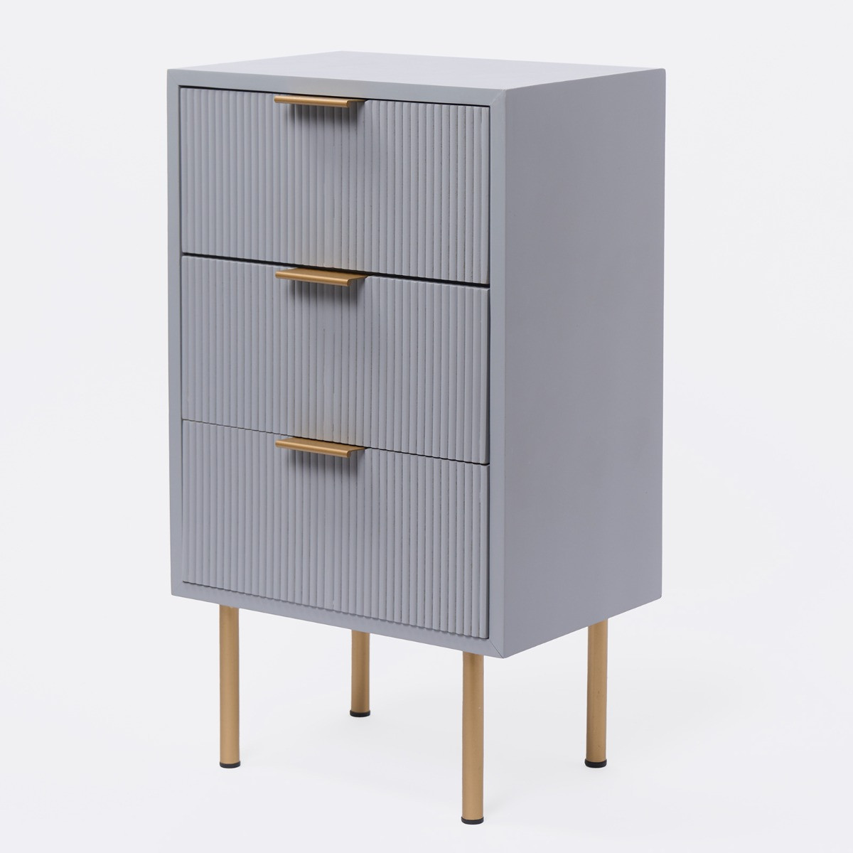 OHS Ribbed 3 Drawer Wood Bedside Table - Grey>