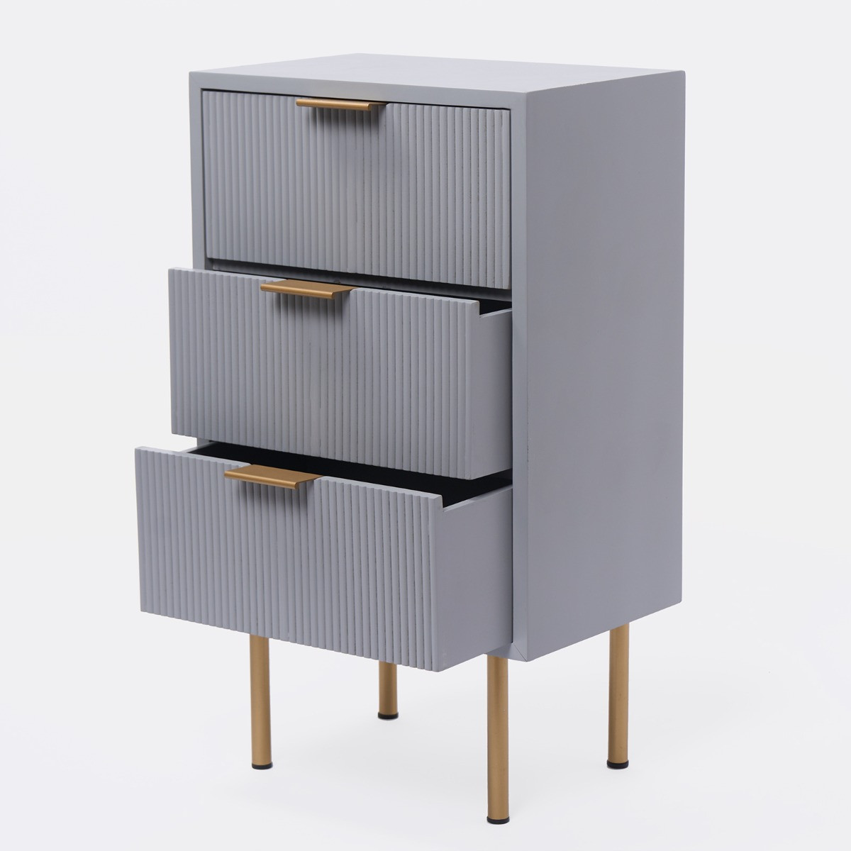 OHS Ribbed 3 Drawer Wood Bedside Table - Grey>