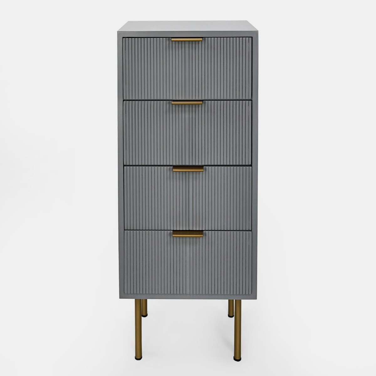 OHS Ribbed 4 Drawer Wood Bedside Table - Grey>