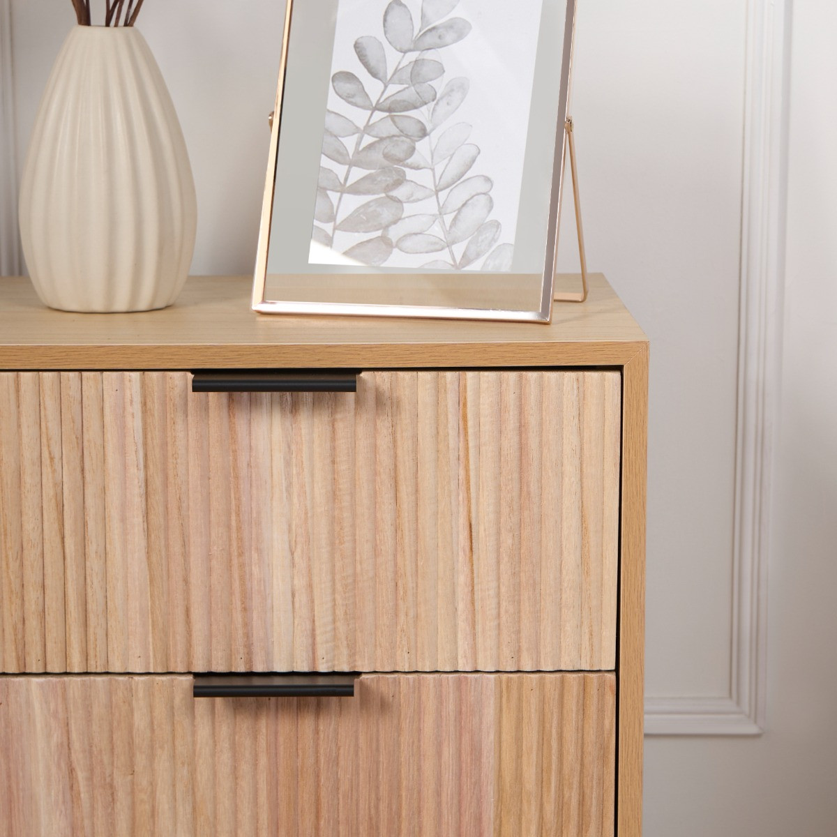 OHS Ribbed 3 Drawer Wood Bedside Table - Natural>