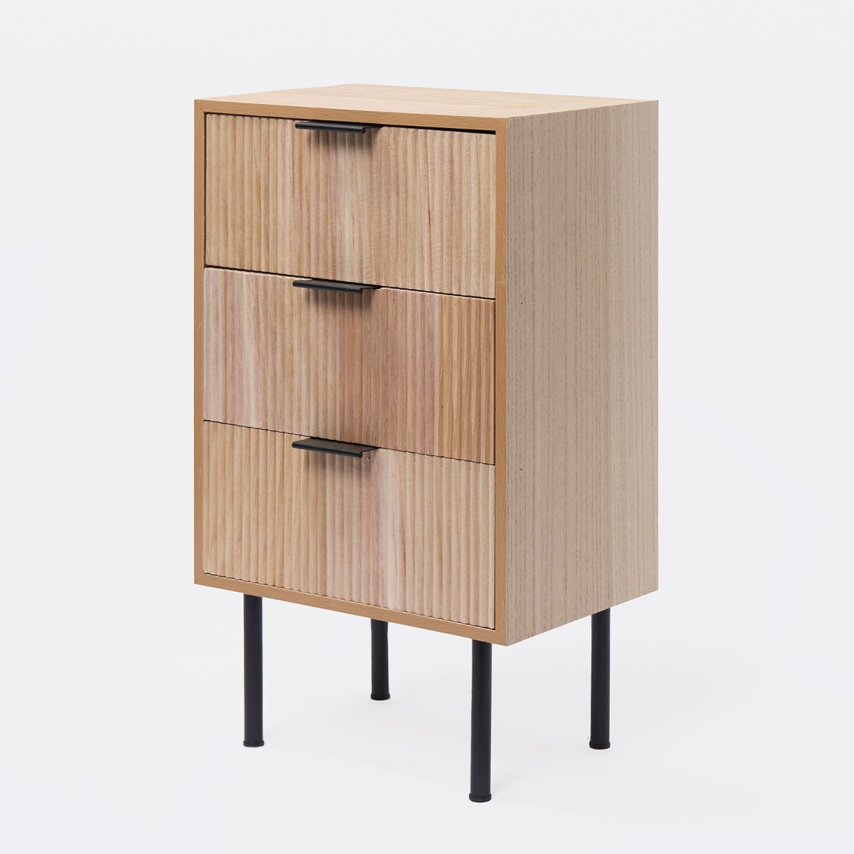 OHS Ribbed 3 Drawer Wood Bedside Table - Natural>