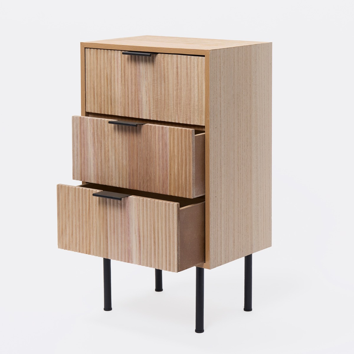 OHS Ribbed 3 Drawer Wood Bedside Table - Natural>