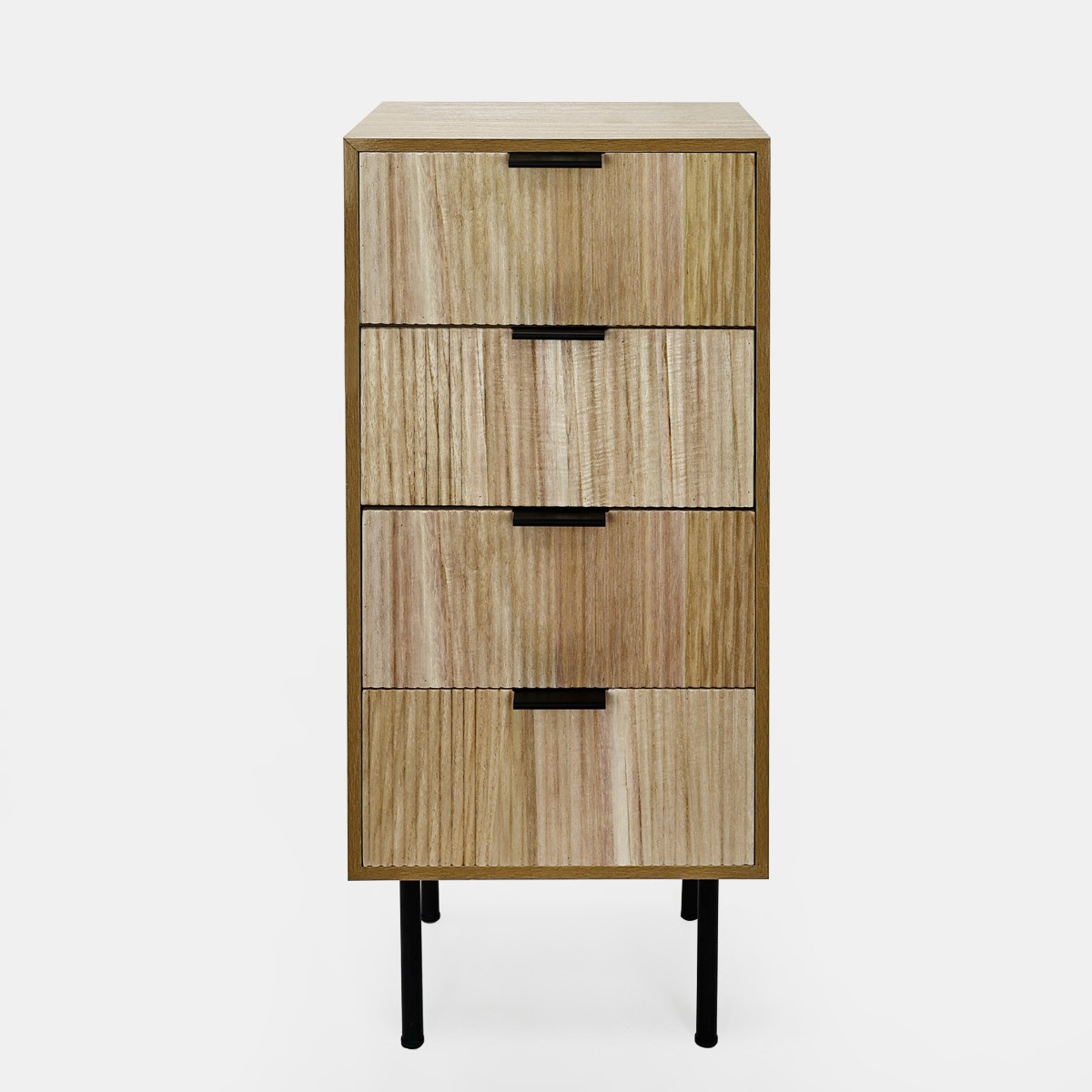 OHS Ribbed 4 Drawer Wood Bedside Table - Natural>