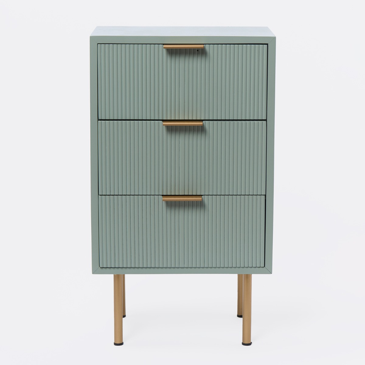 OHS Ribbed 3 Drawer Wood Bedside Table - Sage Green>