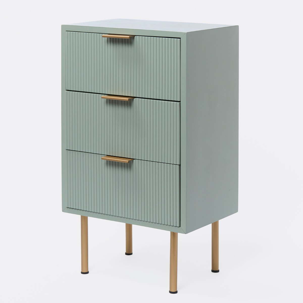 OHS Ribbed 3 Drawer Wood Bedside Table - Sage Green>