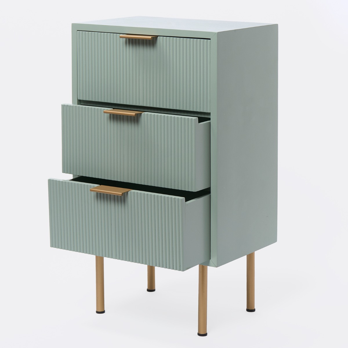 OHS Ribbed 3 Drawer Wood Bedside Table - Sage Green>