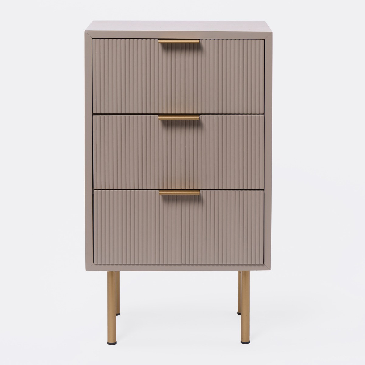 OHS Ribbed 3 Drawer Wood Bedside Table - Taupe>