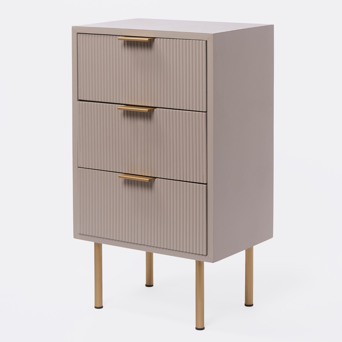 OHS Ribbed 3 Drawer Wood Bedside Table - Taupe>