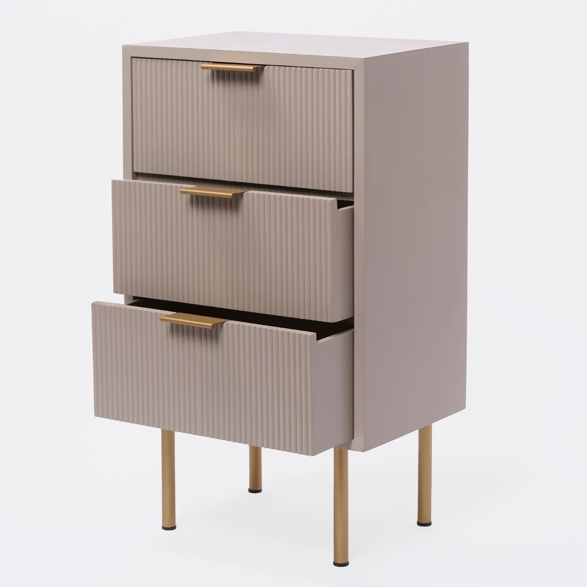 OHS Ribbed 3 Drawer Wood Bedside Table - Taupe>