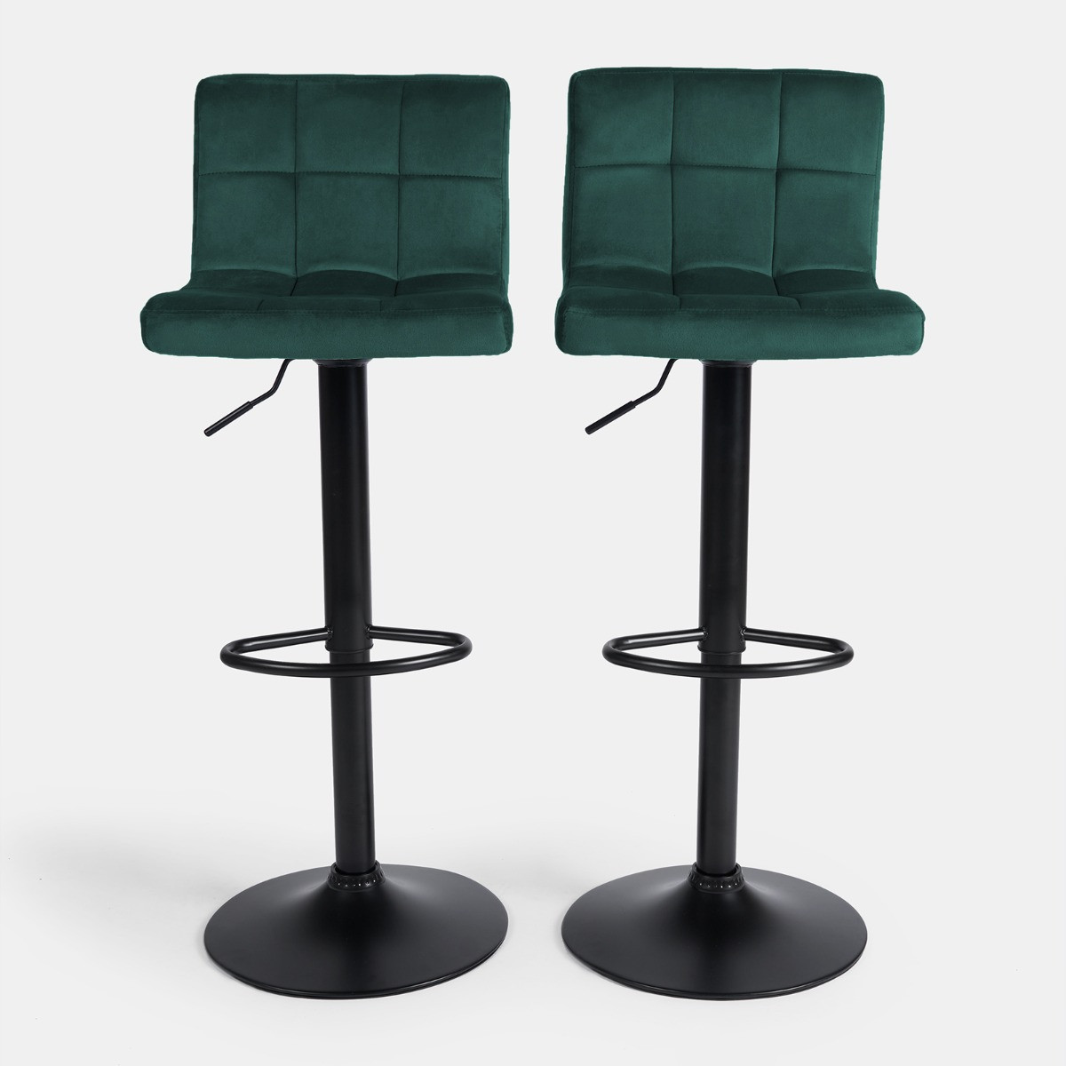 OHS Set of 2 Adjustable Velvet Bar Stools - Teal>