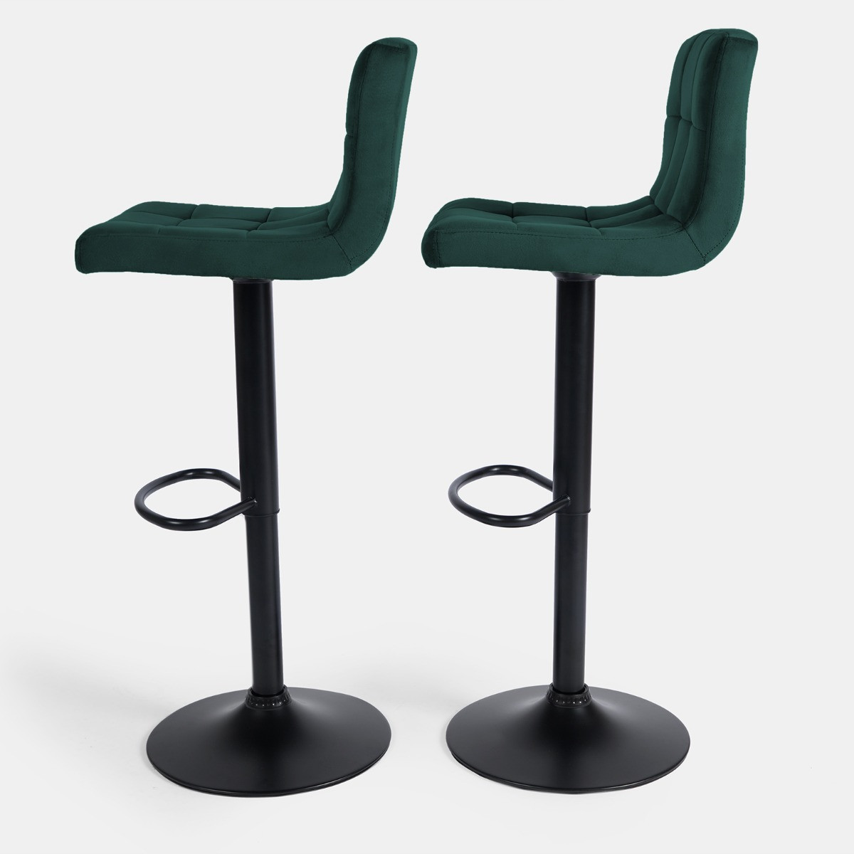 OHS Set of 2 Adjustable Velvet Bar Stools - Teal>