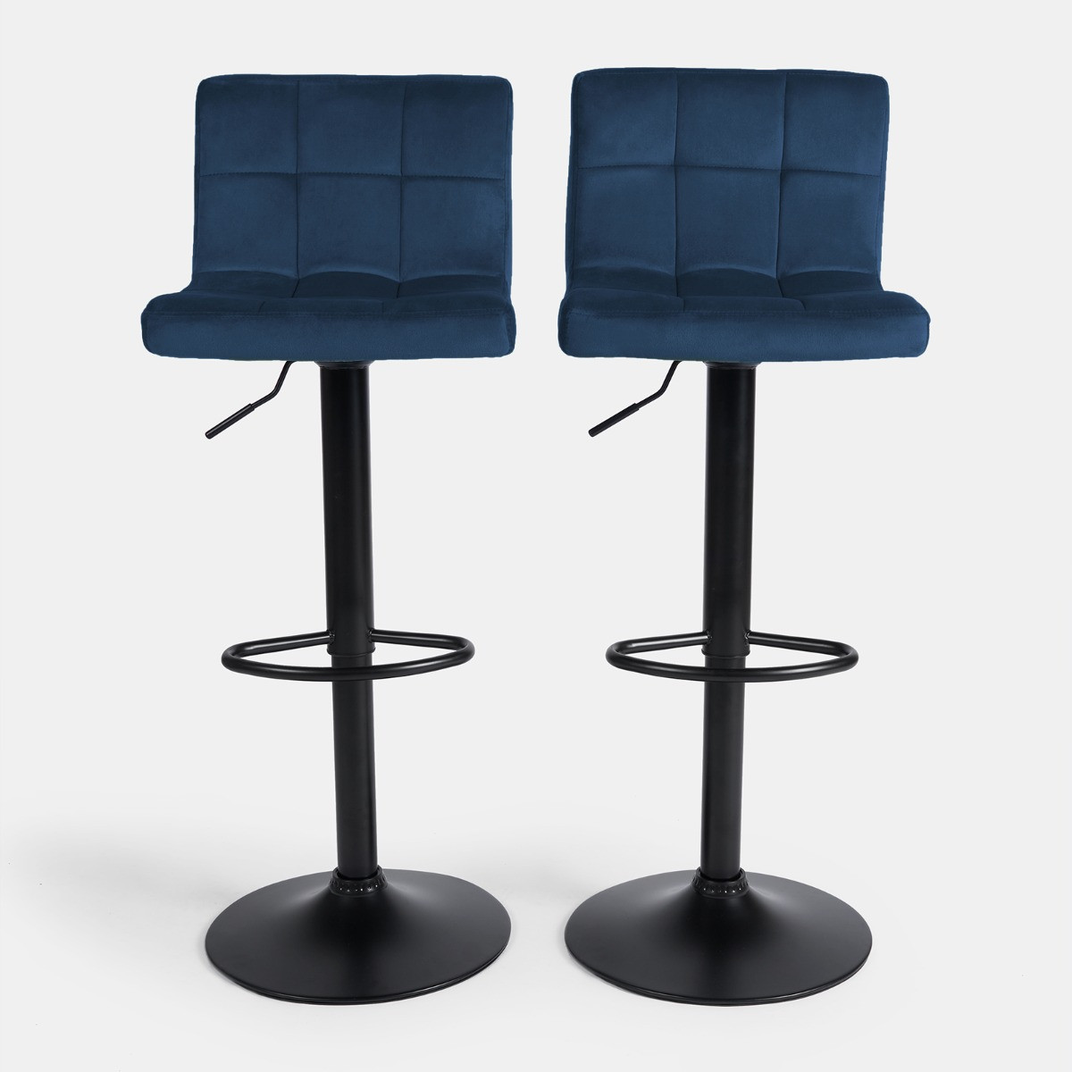 OHS Set of 2 Adjustable Velvet Bar Stools - Navy>