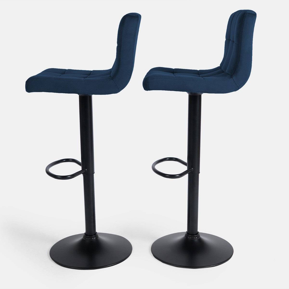 OHS Set of 2 Adjustable Velvet Bar Stools - Navy>