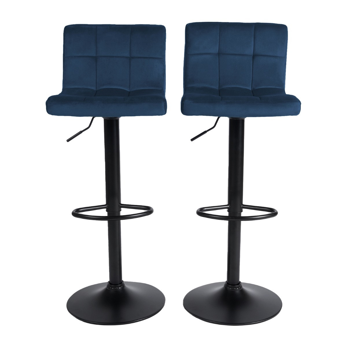 OHS Set of 2 Adjustable Velvet Bar Stools - Navy>