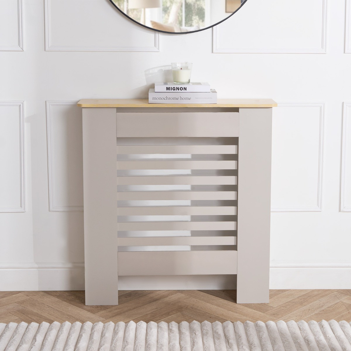 OHS Wooden Radiator Cover with Oak Look Top - Grey>