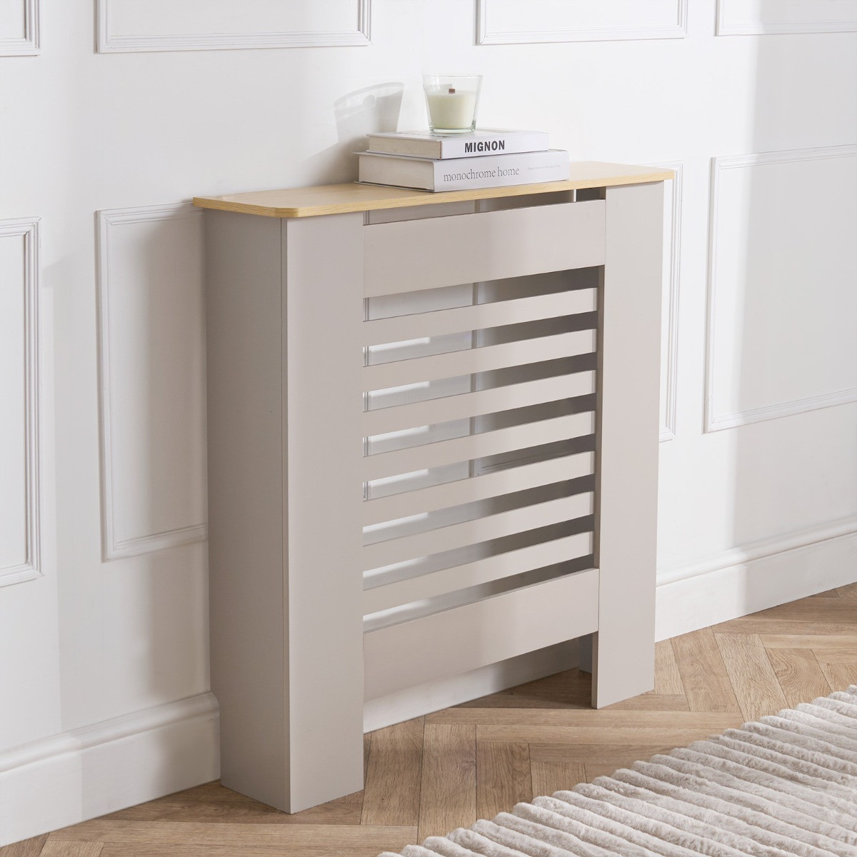 OHS Wooden Radiator Cover with Oak Look Top - Grey>