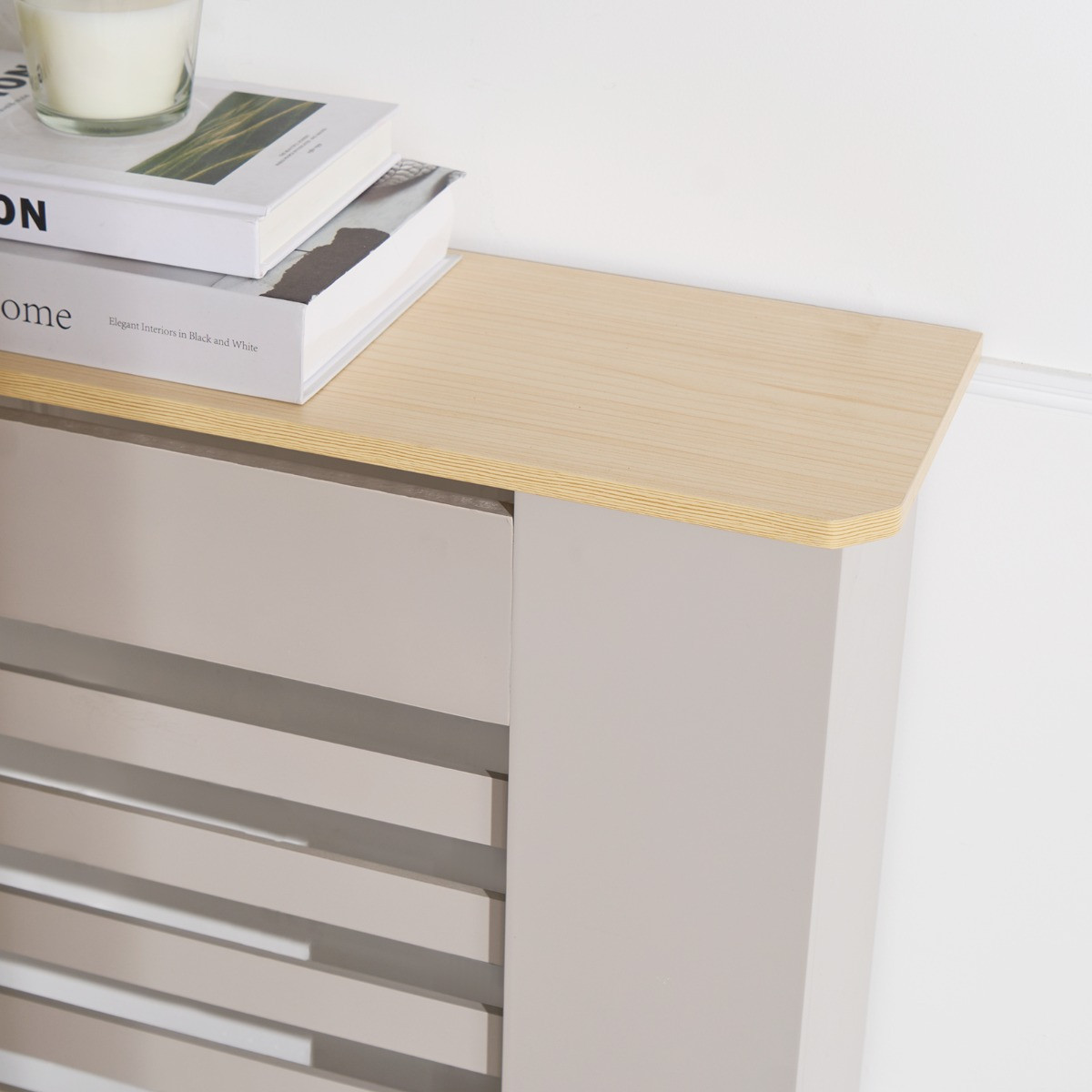 OHS Wooden Radiator Cover with Oak Look Top - Grey>