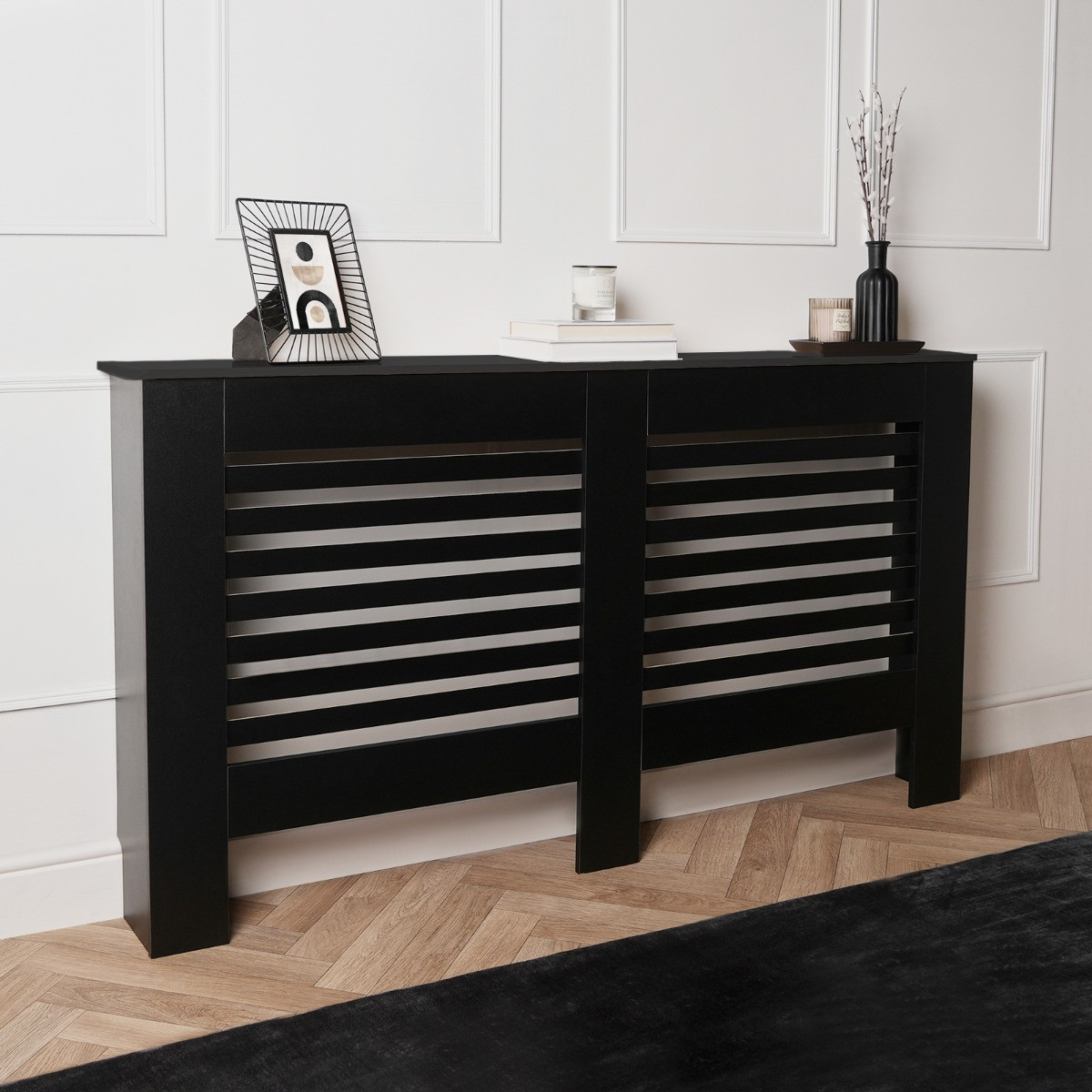 OHS Wooden Slats Radiator Cover - Black>