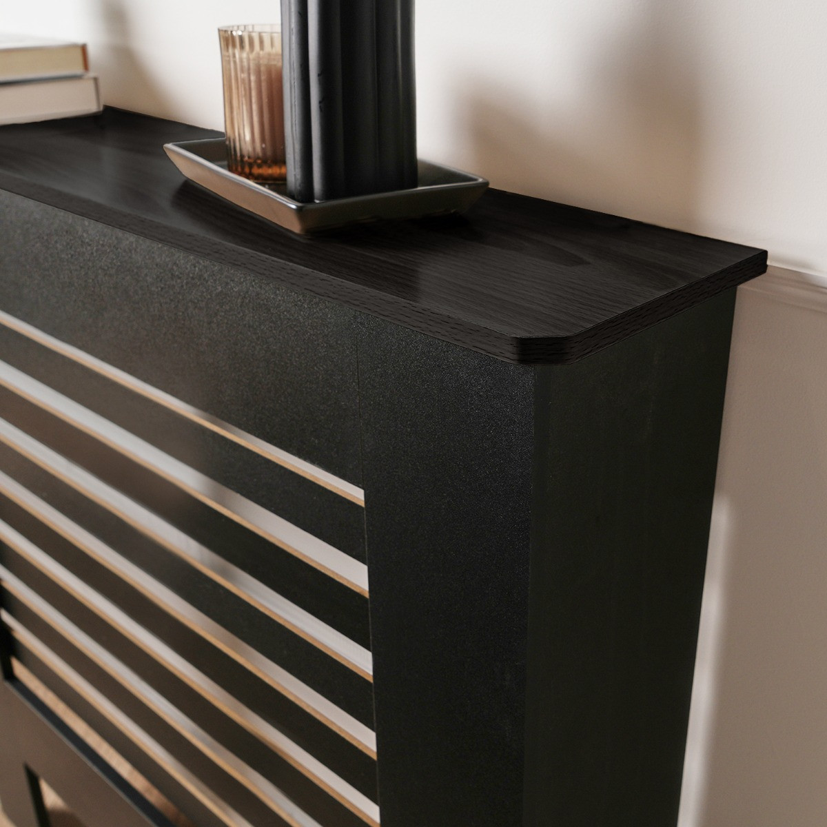 OHS Wooden Slats Radiator Cover - Black>