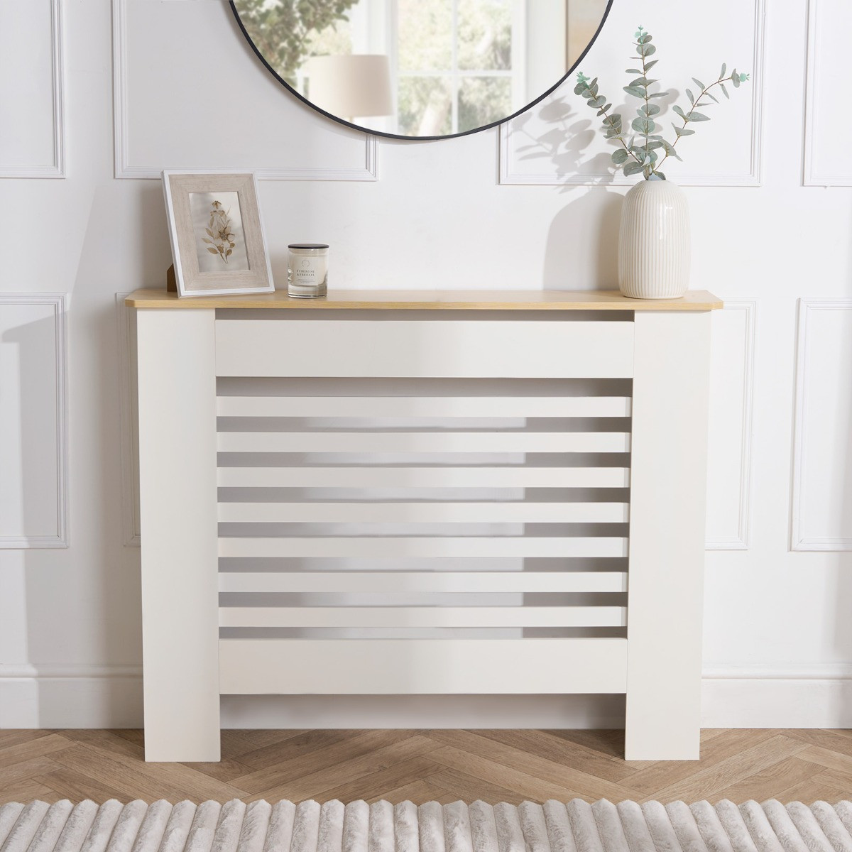 OHS Wooden Radiator Cover with Oak Look Top - Cream>