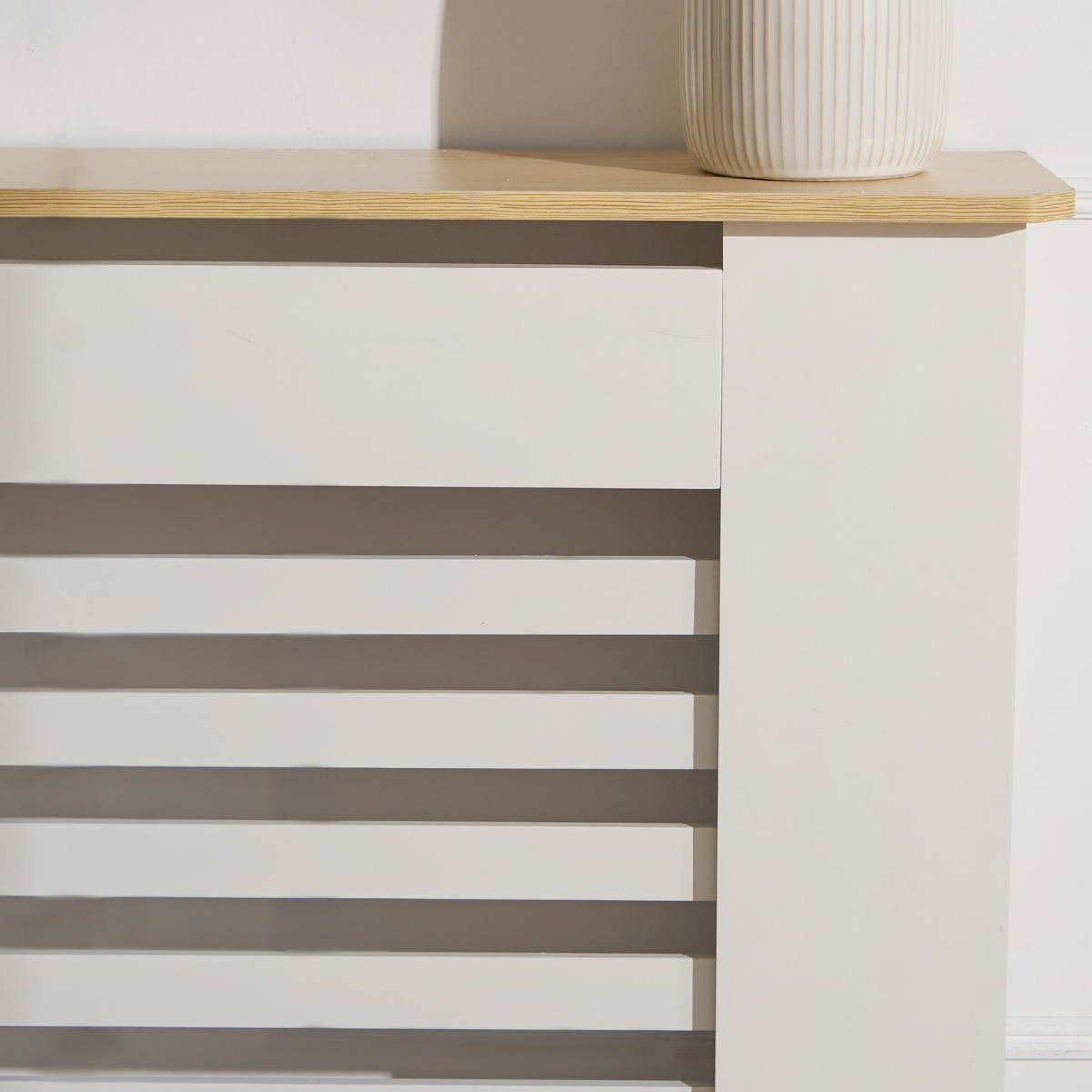 OHS Wooden Radiator Cover with Oak Look Top - Cream>