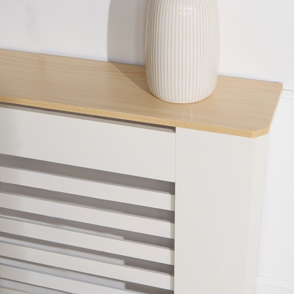 OHS Wooden Radiator Cover with Oak Look Top - Cream>