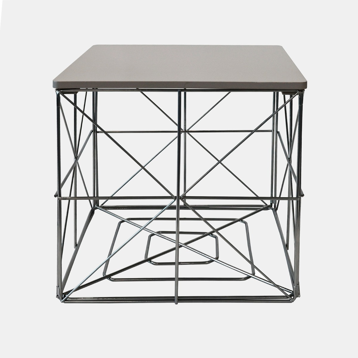 OHS Small Folded Cube Storage Basket Side Table - Grey Wood>