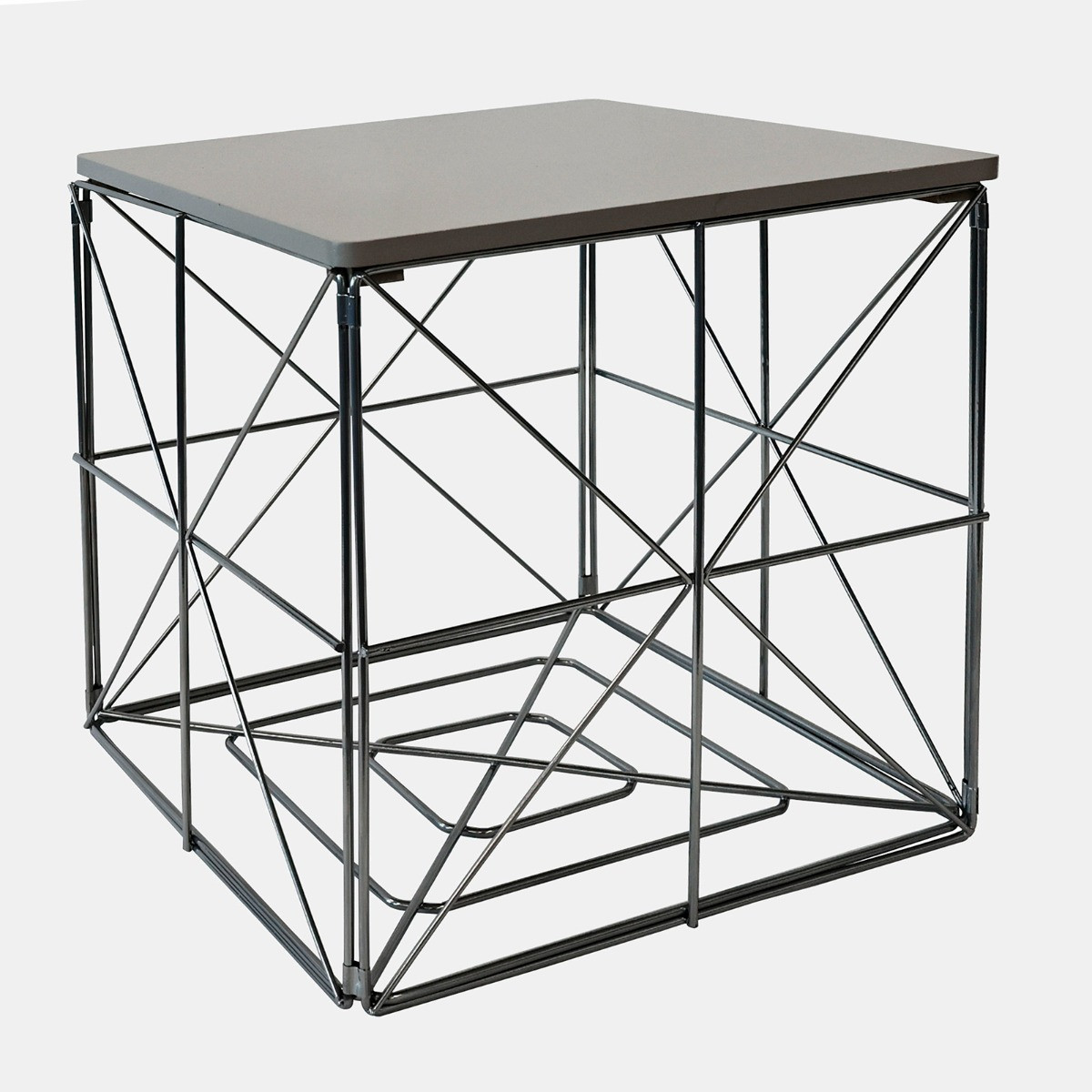 OHS Small Folded Cube Storage Basket Side Table - Grey Wood>