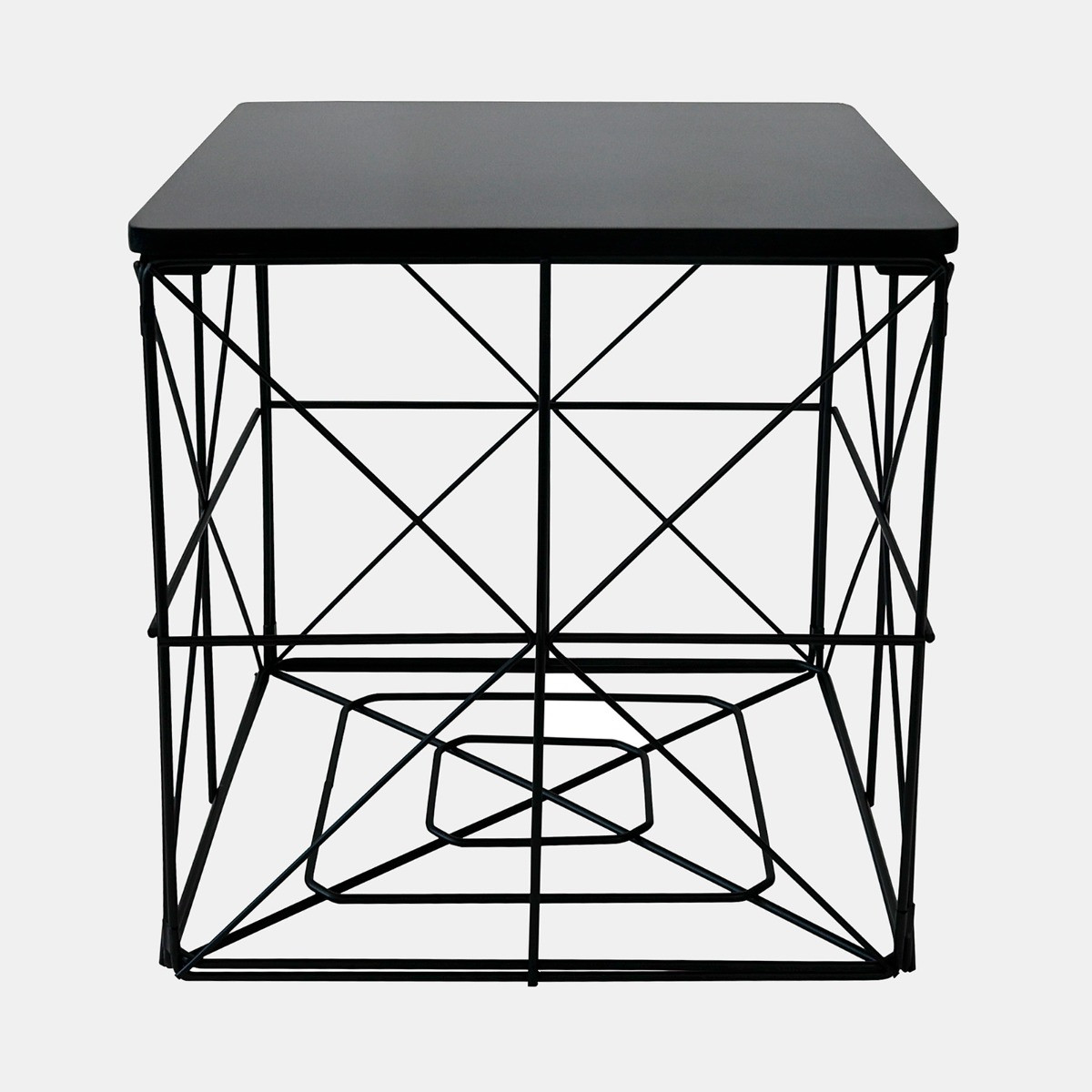 OHS Small Folded Cube Storage Basket Side Table - Black Wood>