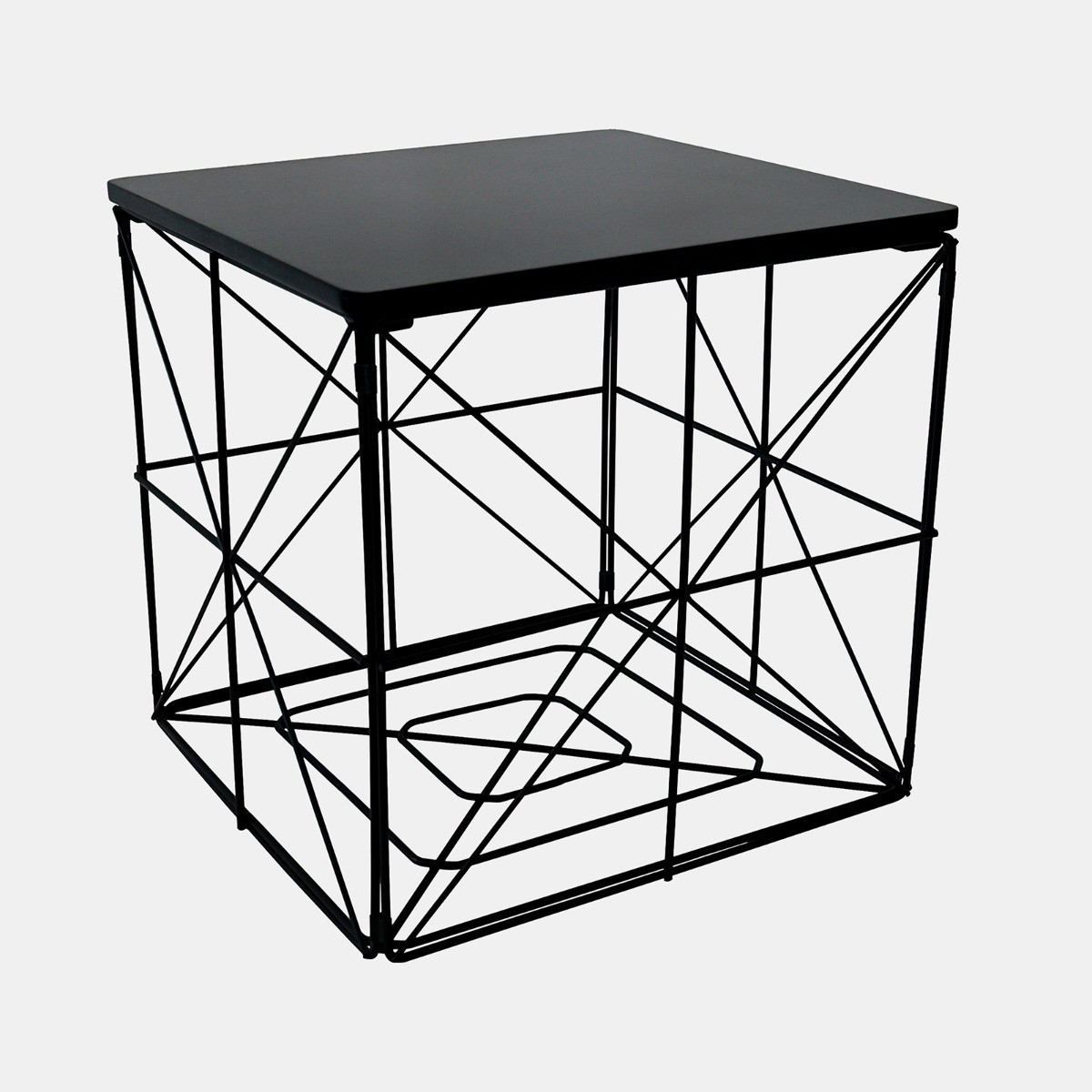 OHS Small Folded Cube Storage Basket Side Table - Black Wood>