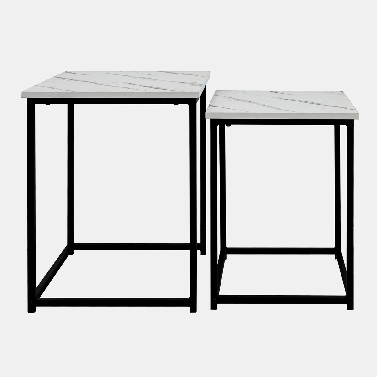 OHS Set of 2 Square Marble Look Nest of Tables - White Marble>