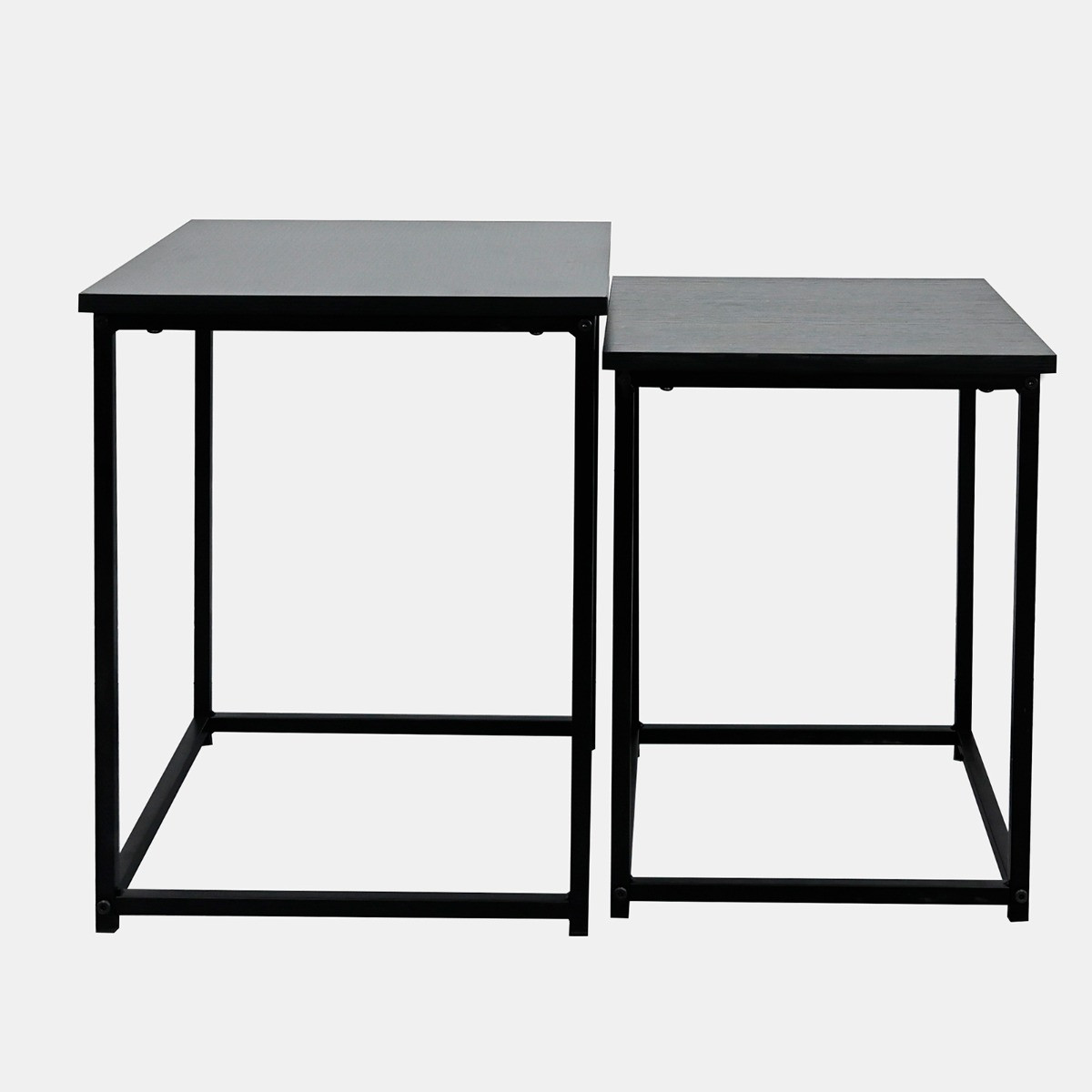 OHS Set of 2 Square Wooden Top Nest of Tables - Black Wood>