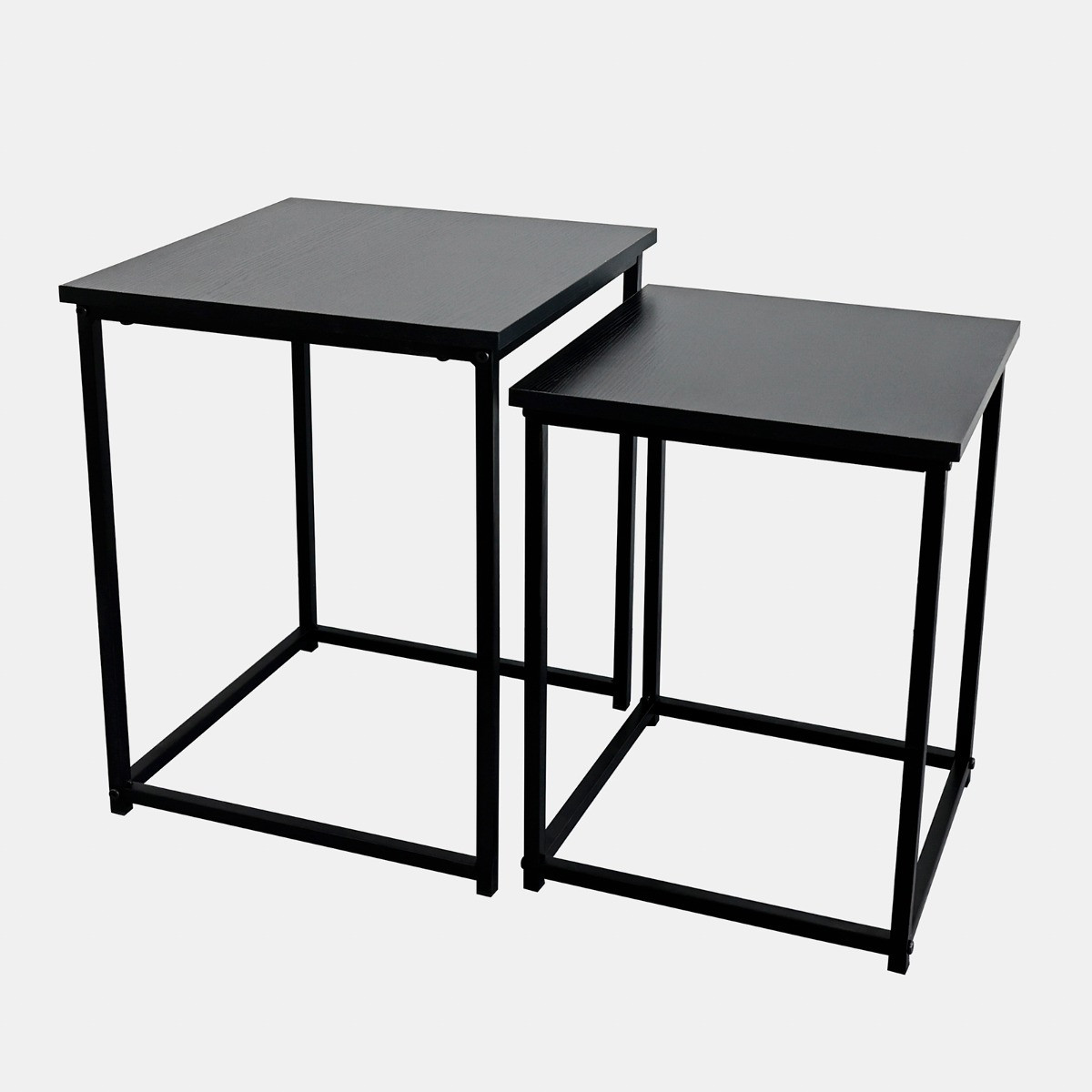 OHS Set of 2 Square Wooden Top Nest of Tables - Black Wood>