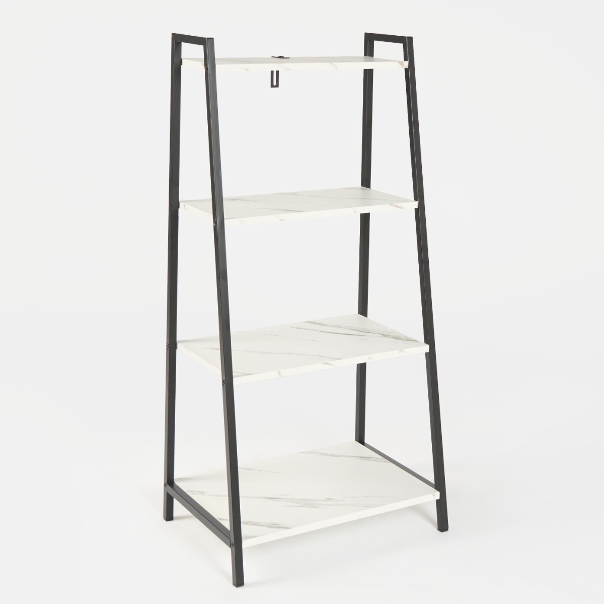 OHS 4 Tier Wooden Iron Shelving Unit - White Marble>