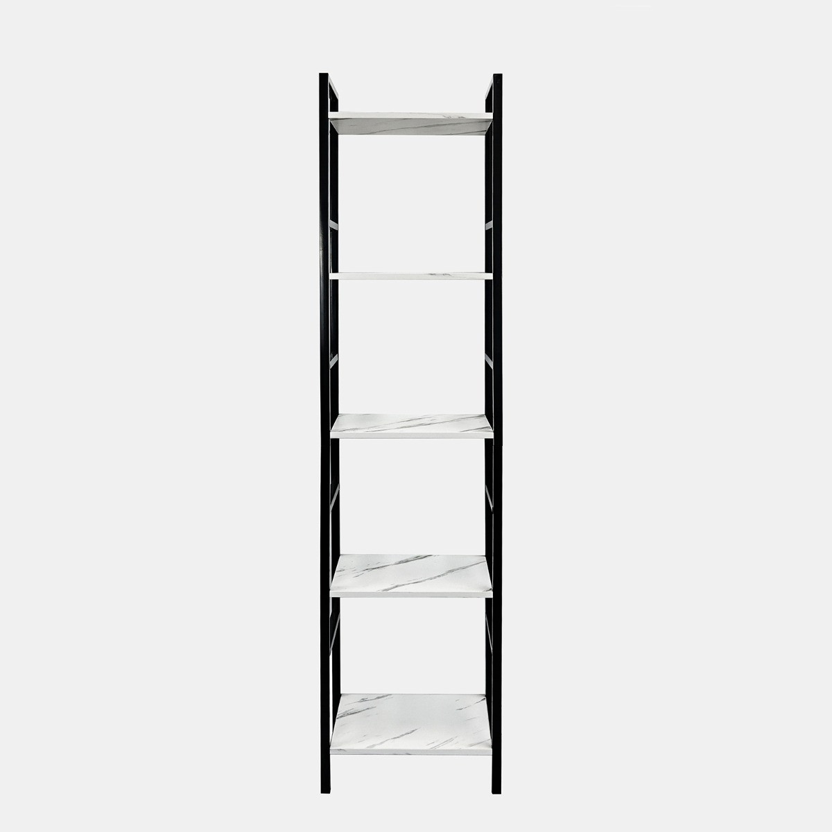 OHS 5 Tier Wooden Iron Shelving Unit - White Marble>