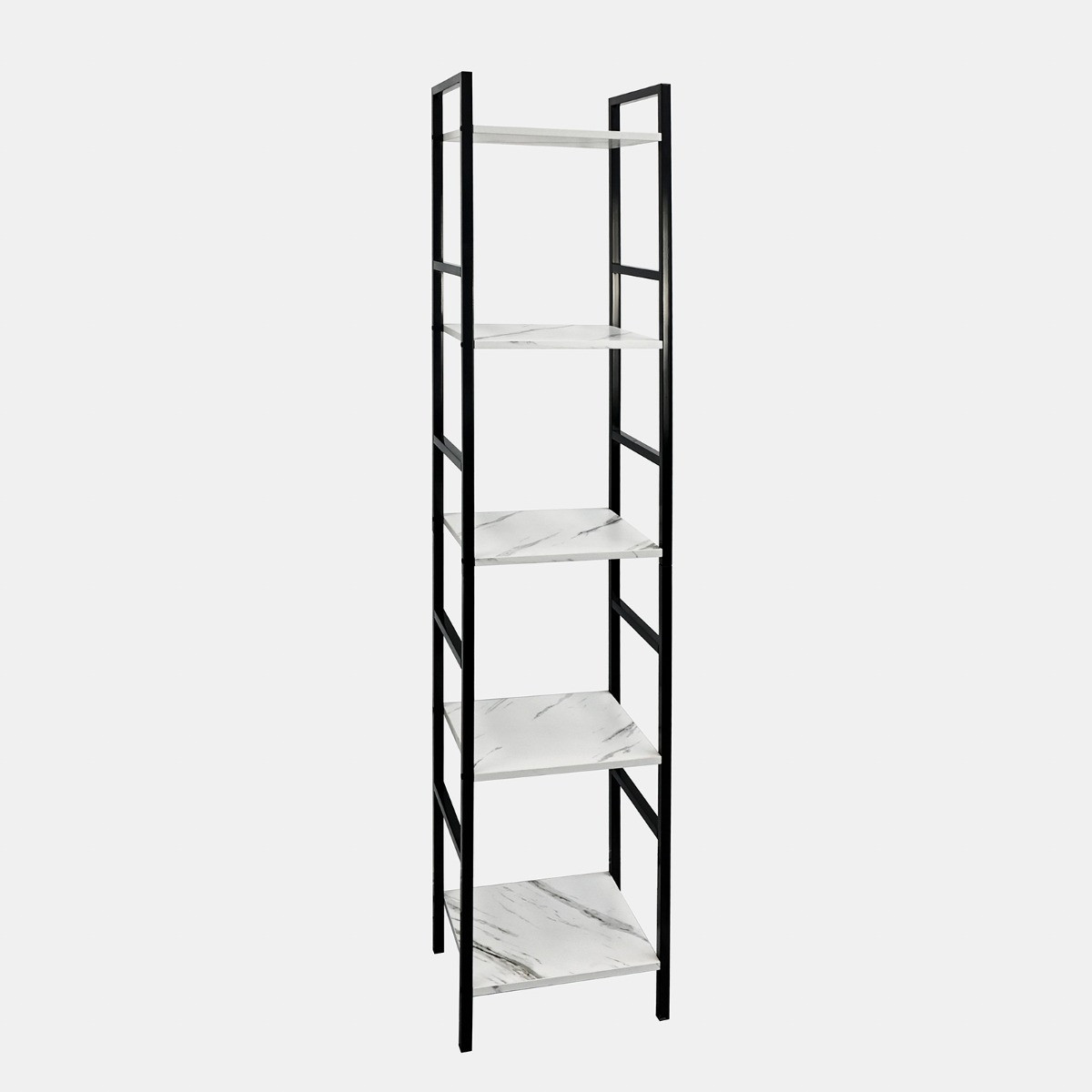 OHS 5 Tier Wooden Iron Shelving Unit - White Marble>