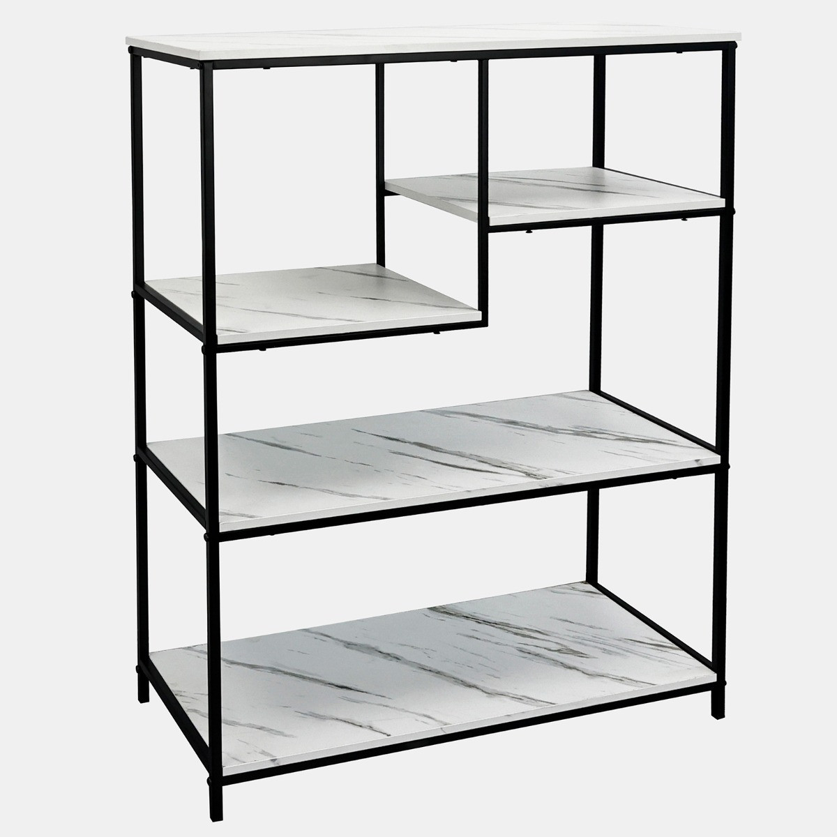 OHS Wooden Display Marble Look Shelving Unit - White Marble>