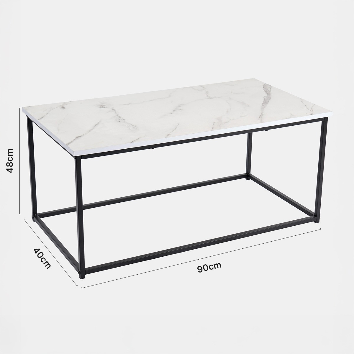 OHS Marble Look Wooden Coffee Table with Metal Frame - White >