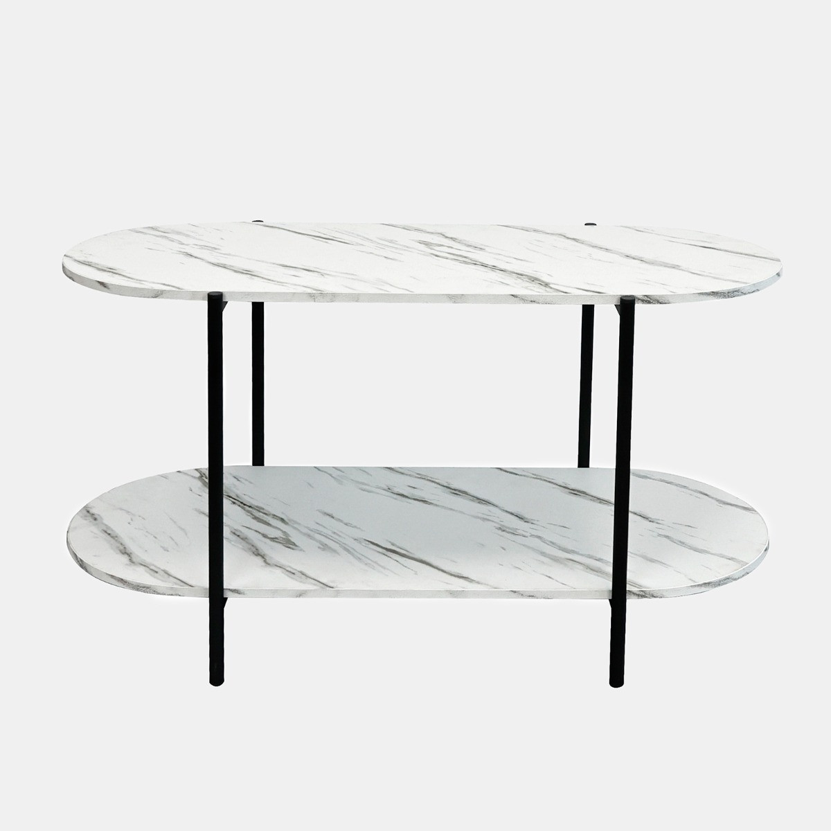 OHS Curve 2 Layer Marble Look Wooden Coffee Table - White Marble>